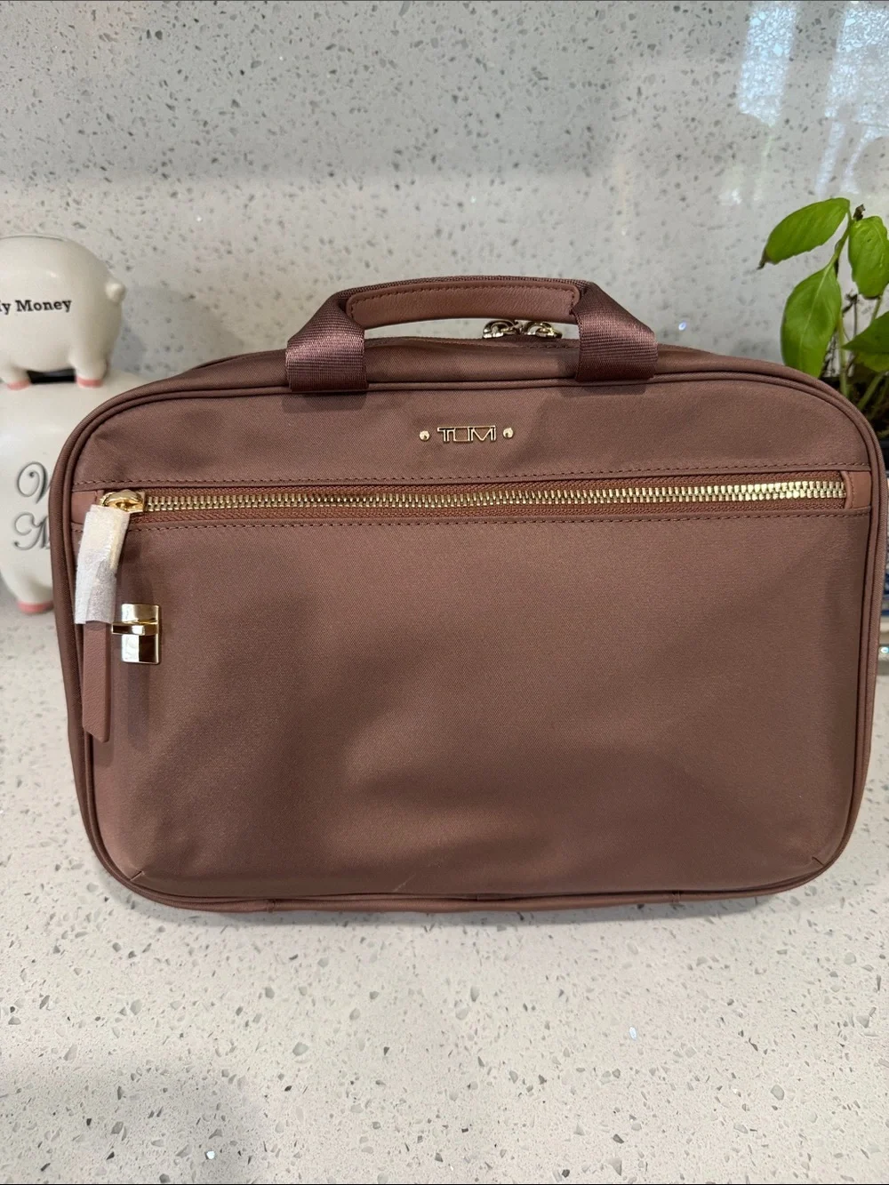 Tumi Men's Mauve-Brown Laptop Briefcase with Gold Hardware